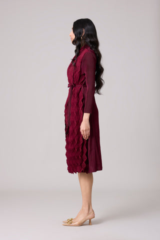 Paula Textured Overlay Dress - Dark Maroon