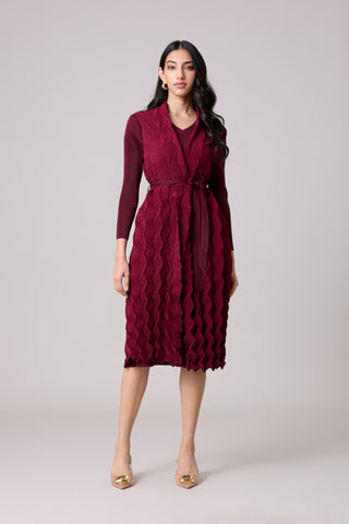 Paula Textured Overlay Dress - Dark Maroon