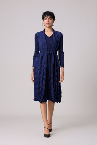 Paula Textured Overlay Dress - Navy