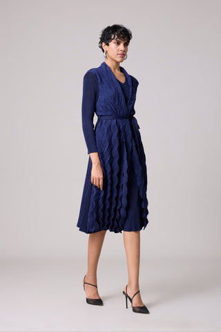 Paula Textured Overlay Dress - Navy