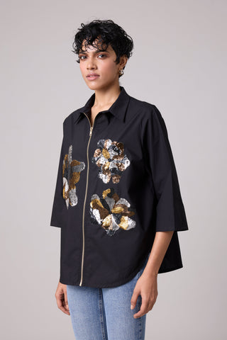 Agness Applique Shirt - Black