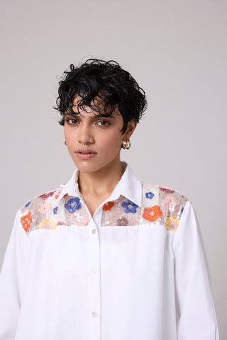 Eloise Sequence Flower Shirt - Bright White