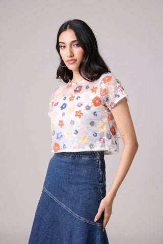 Paige Sequence Flower Top/Jacket - Half Sleeve