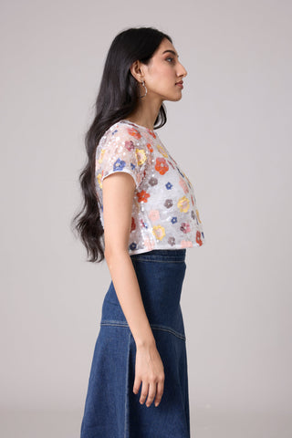 Paige Sequence Flower Top/Jacket - Half Sleeve