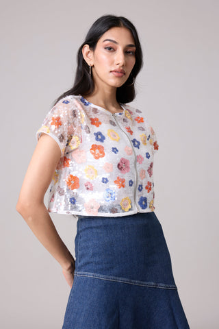 Paige Sequence Flower Top/Jacket - Half Sleeve