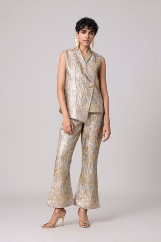 Athena Textured Vest Set - Beige & Gold