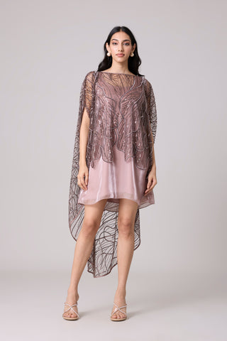 Leah Embroidered Cape Mini Dress