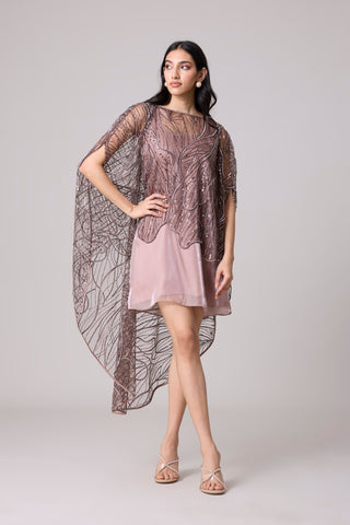 Leah Embroidered Cape Mini Dress