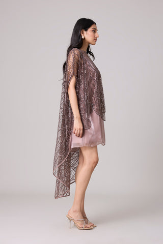 Leah Embroidered Cape Mini Dress