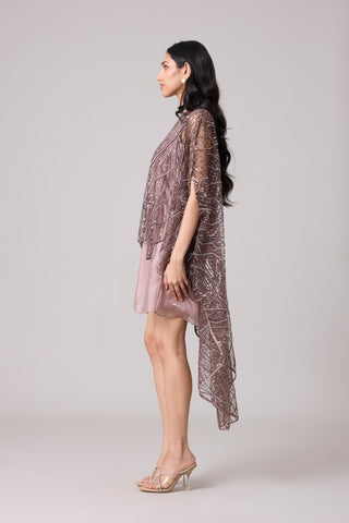 Leah Embroidered Cape Mini Dress