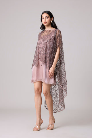 Leah Embroidered Cape Mini Dress