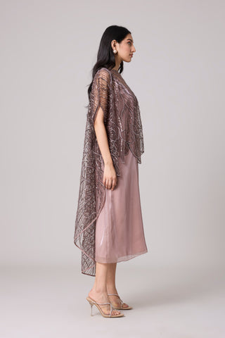 Leah Embroidered Cape Midi Dress