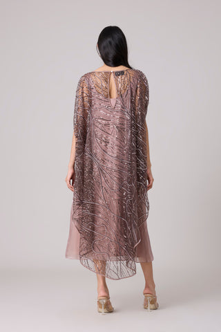 Leah Embroidered Cape Midi Dress