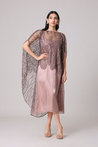 Leah Embroidered Cape Midi Dress