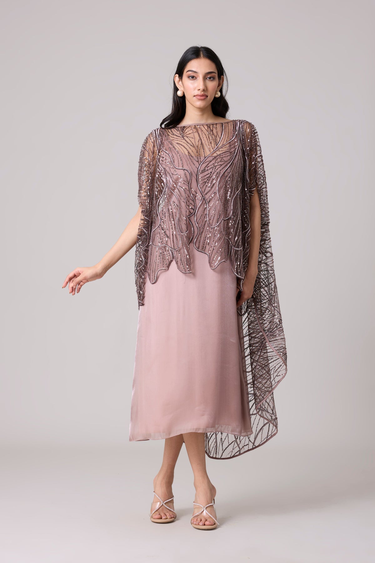 Leah Embroidered Cape Midi Dress