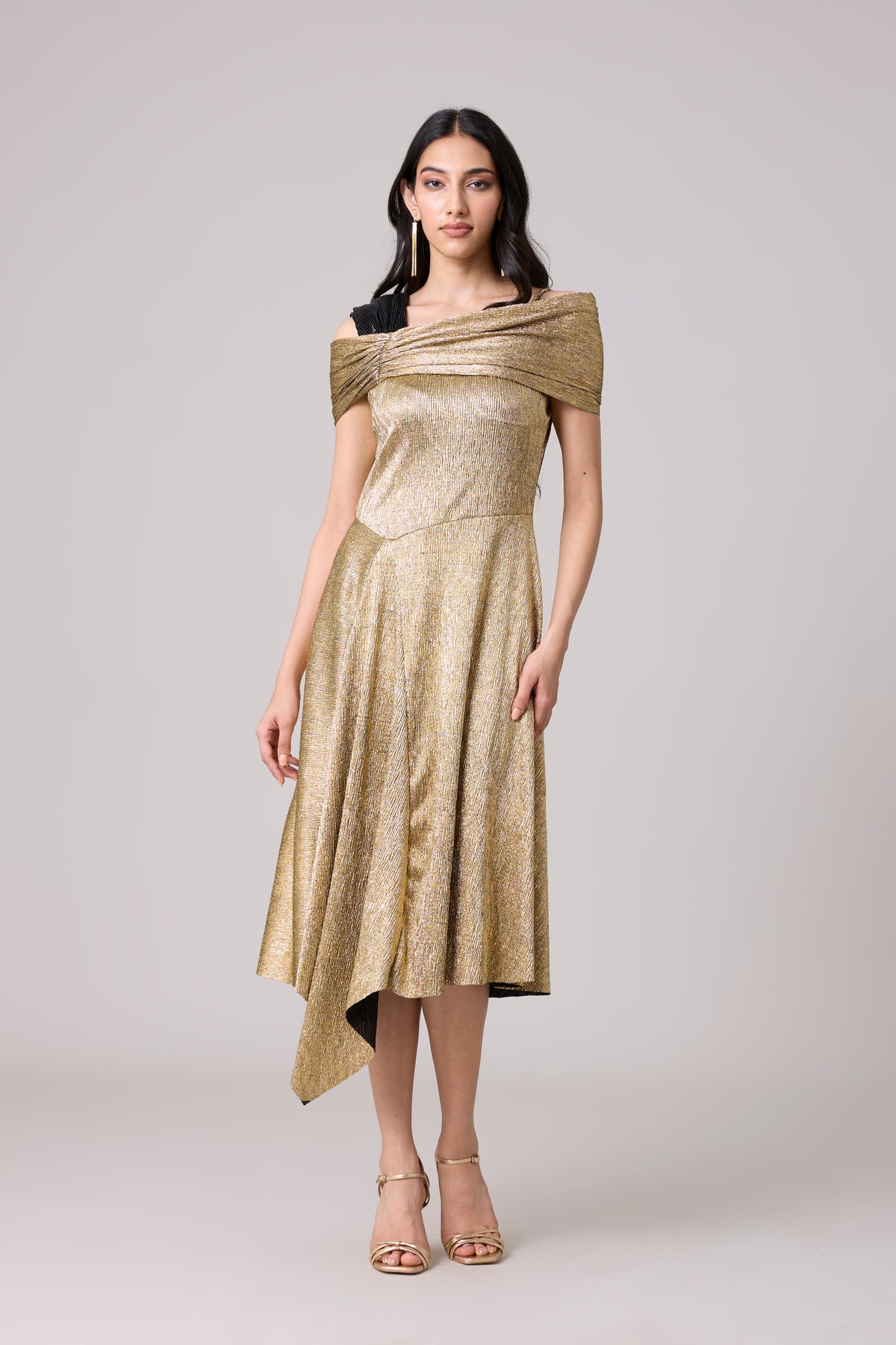 Tabita Textured Metallic Dress - Gold