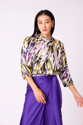 Sophia Satin Top - Lime & Purple