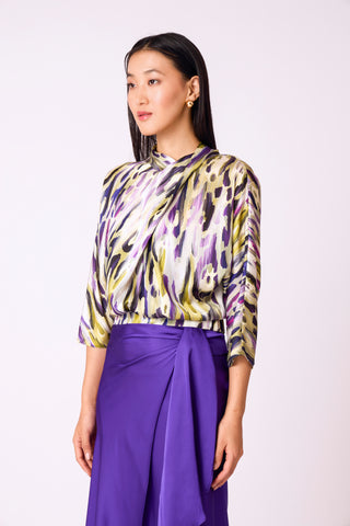 Sophia Satin Top - Lime & Purple