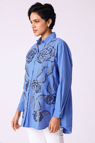 Tahira Embroidered Shirt - Blue