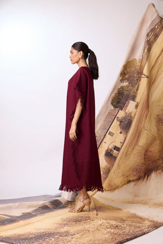 Cayla Fringe Kaftan - Dark Maroon