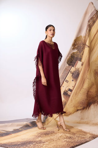 Cayla Fringe Kaftan - Dark Maroon