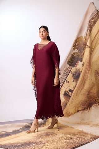 Cayla Fringe Kaftan - Dark Maroon