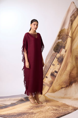 Cayla Fringe Kaftan - Dark Maroon