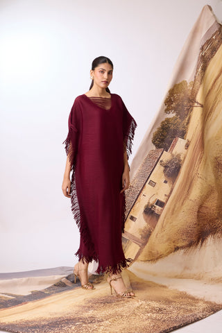 Cayla Fringe Kaftan - Dark Maroon