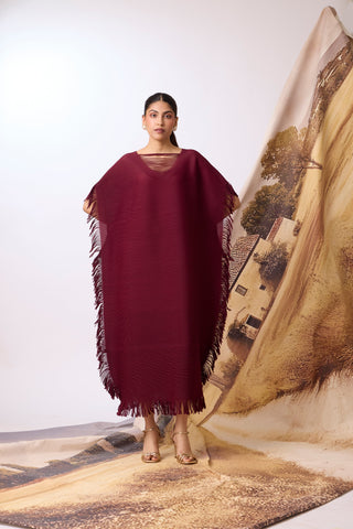 Cayla Fringe Kaftan - Dark Maroon