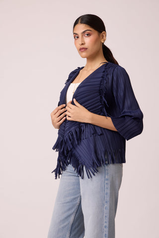 Lara Fringe Overlay - Navy