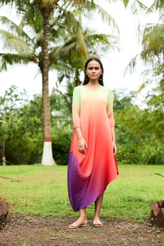 Laila Drape Dress - Ombre Lime Orange Purple