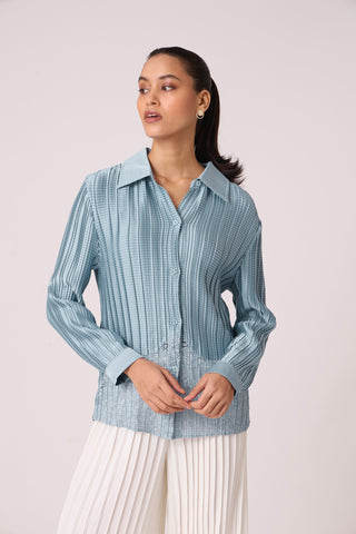 Gaby Satin Shirt - Light Blue