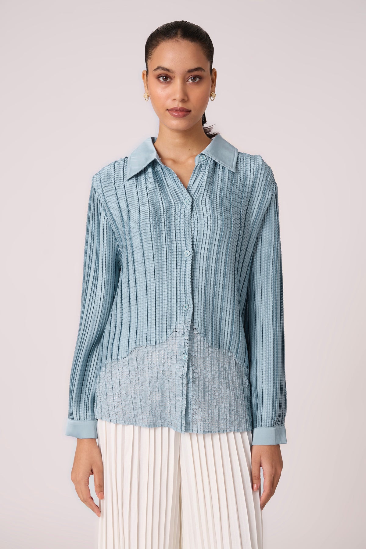 Gaby Satin Shirt - Light Blue