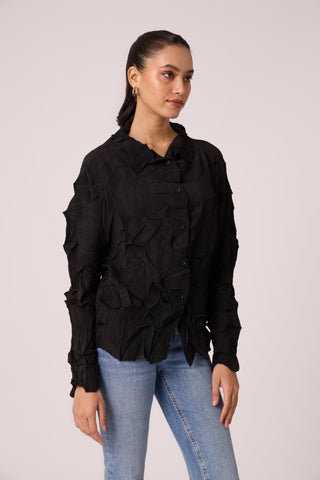 Paige Sheer Pleat Shirt - Black