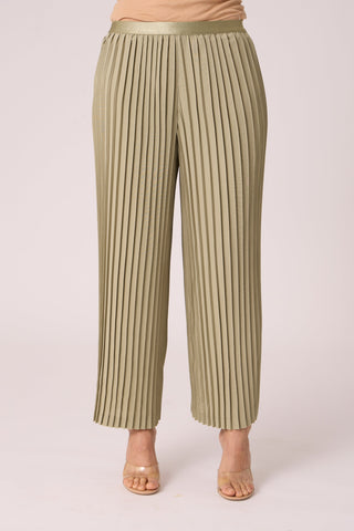 Sara Wide Pleat Pants - Fennel Beige