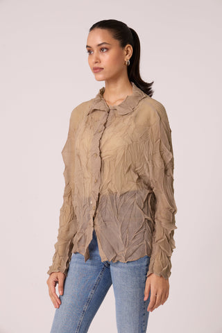 Paige Sheer Pleat Shirt - Warm Taupe