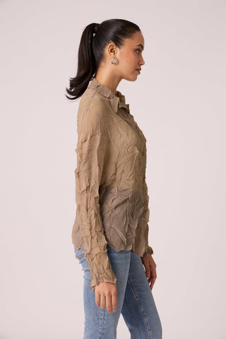 Paige Sheer Pleat Shirt - Warm Taupe