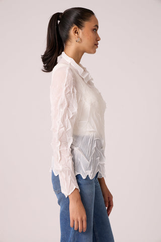 Paige Sheer Pleat Shirt - White