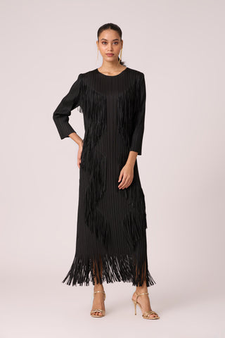 Chloe Fringed Dress - Black