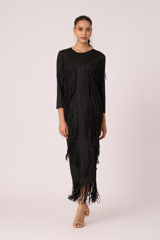 Chloe Fringed Dress - Black