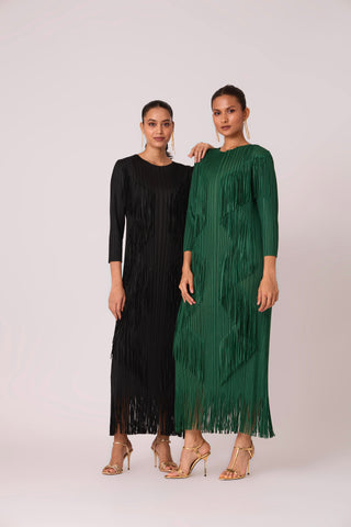 Chloe Fringed Dress - Dark Green