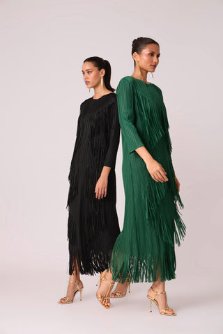 Chloe Fringed Dress - Dark Green