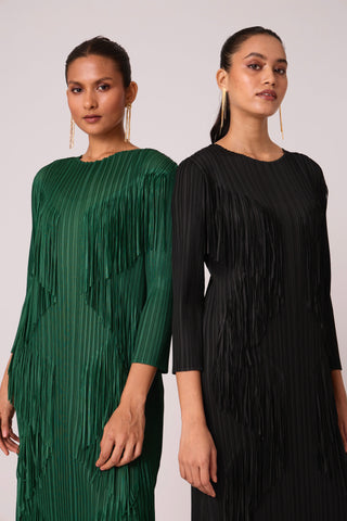 Chloe Fringed Dress - Dark Green