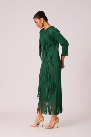 Chloe Fringed Dress - Dark Green