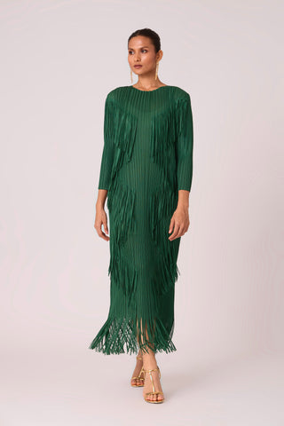 Chloe Fringed Dress - Dark Green