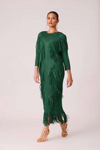 Chloe Fringed Dress - Dark Green