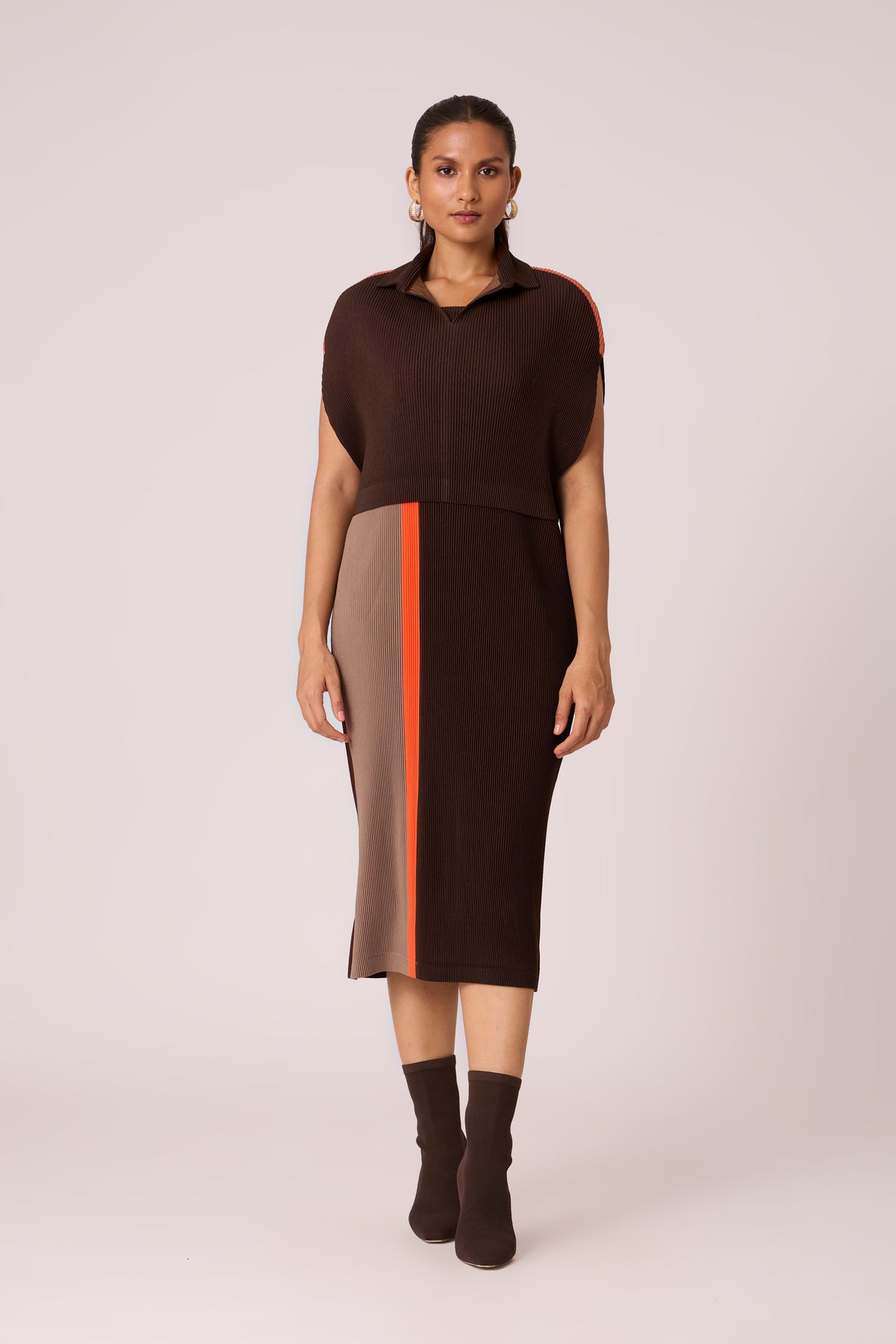 Josie Dual Colour Dress - Brown & Taupe