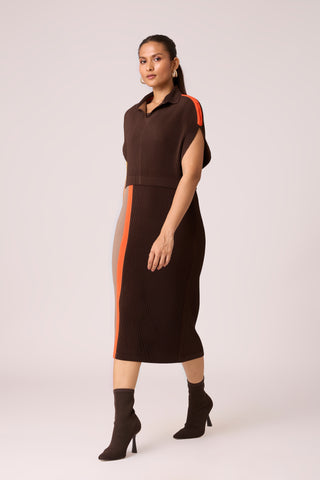 Josie Dual Colour Dress - Brown & Taupe