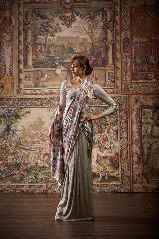 Annika Saree - Metallic Mint & Beige