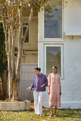 Leontine Cutwork Dress - Pale Pink